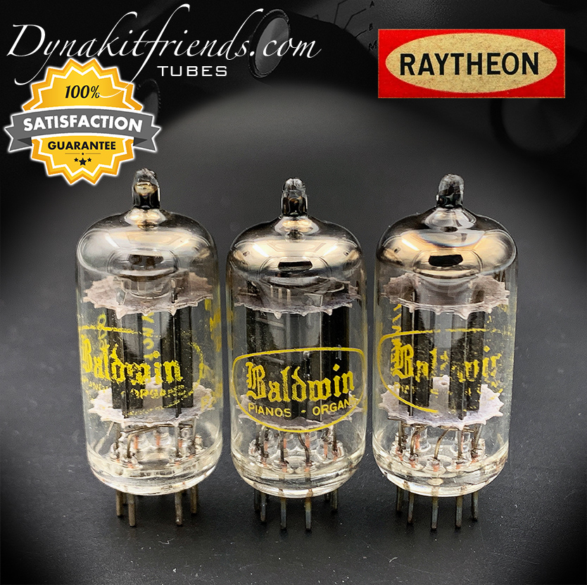 12AX7 RAYTHEON Long Black Plates Labeled Baldwin O Getter Matched Tubes Made in USA \'61