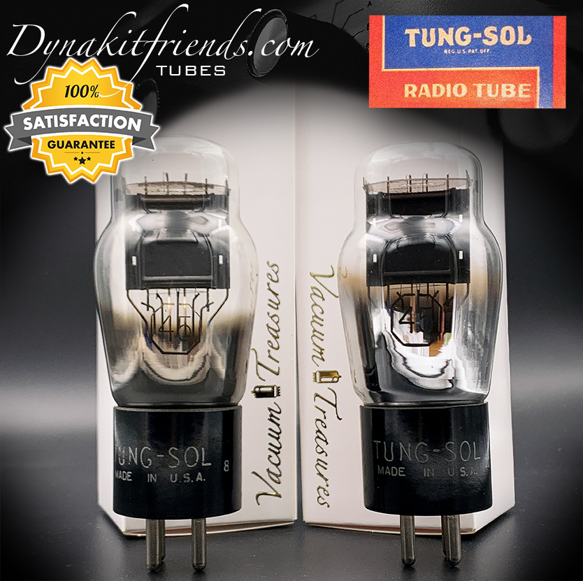 45 ST TUNG-SOL Black Plates Foil Dimpled Getter Matched Pair Tubes Made in USA 1940\'s